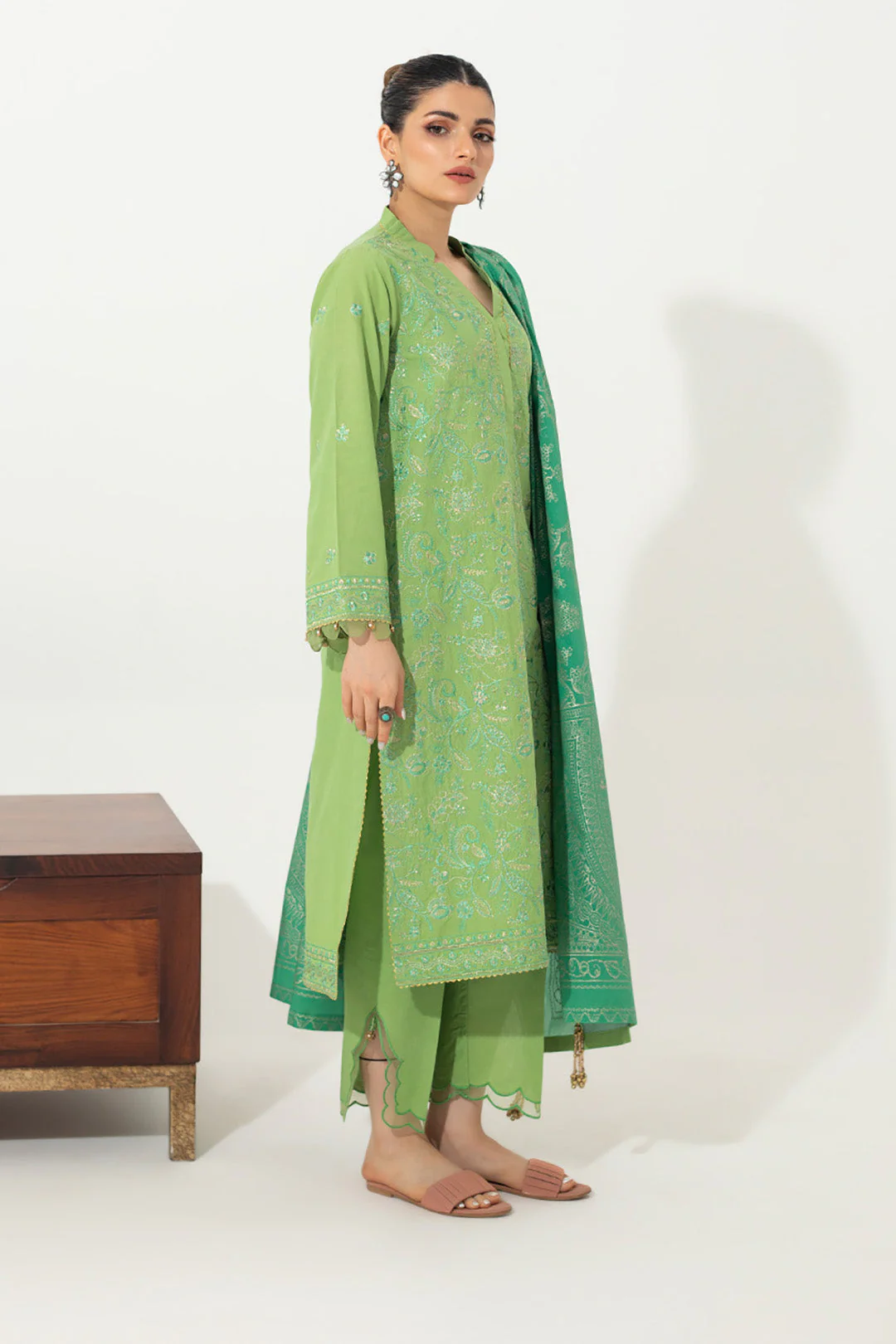 Embroidered Shirt Shalwar Dupatta - 0656 - Image 3