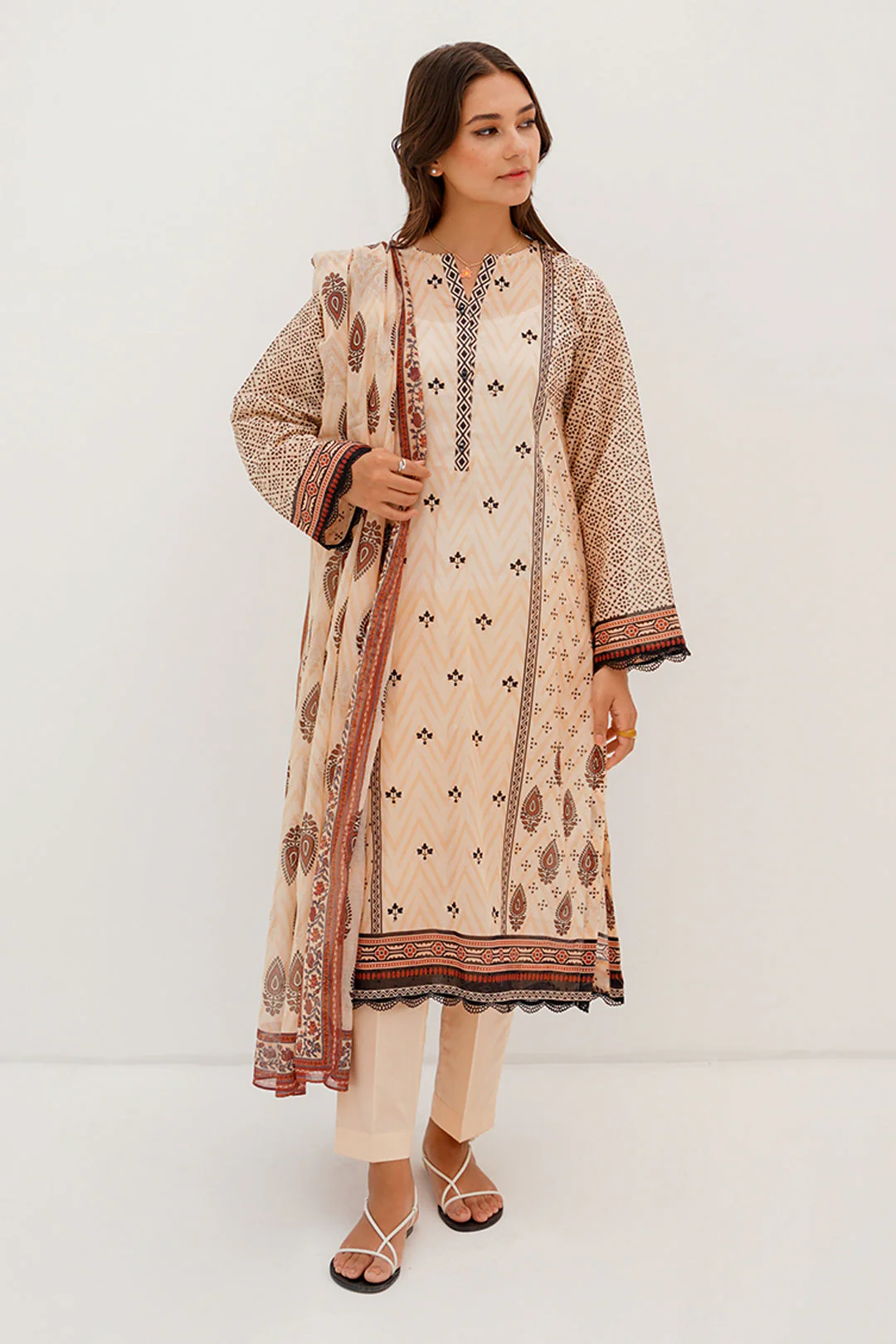 Embroidered Shirt Shalwar Dupatta - 0663 - Image 3