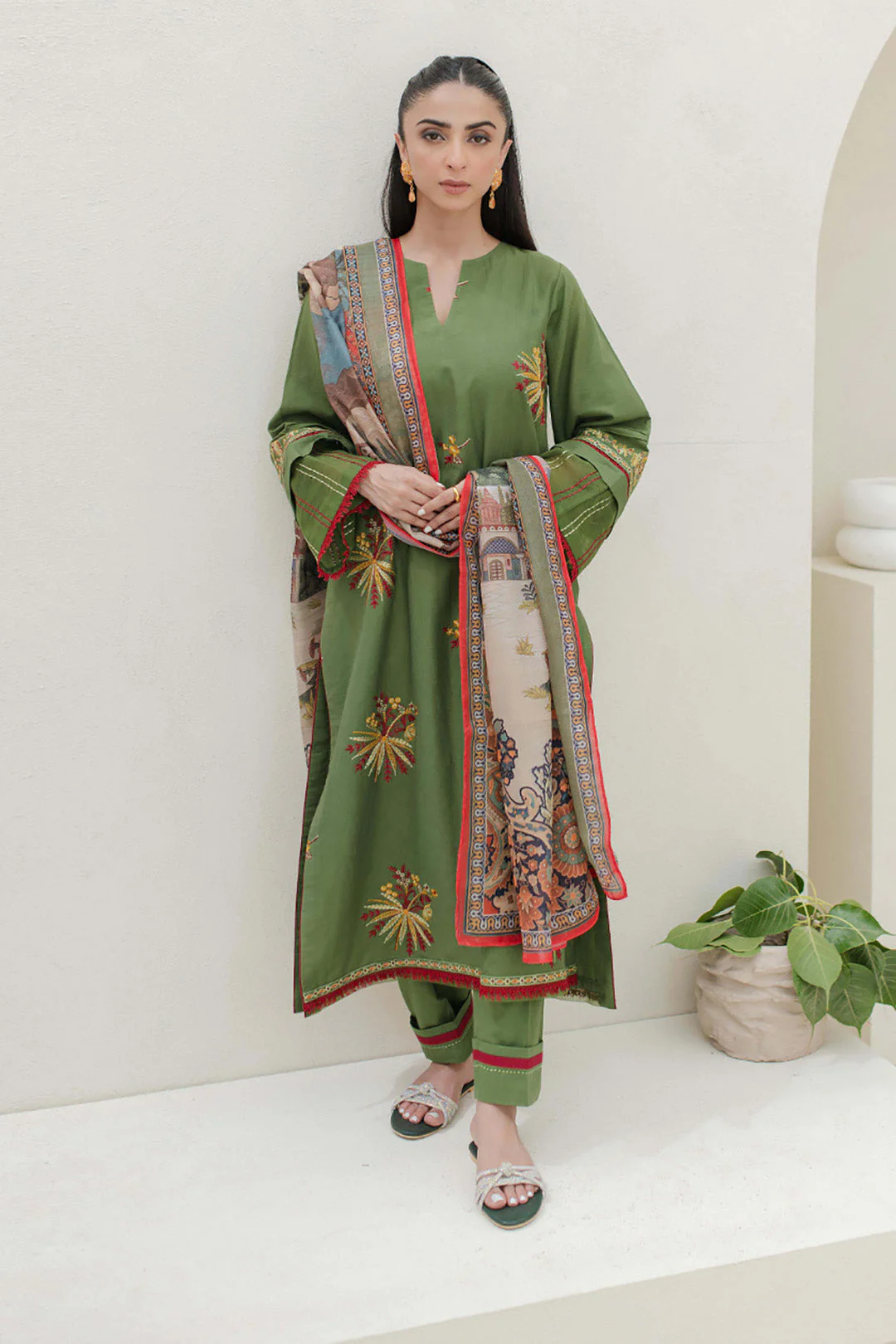 Embroidered Shirt Shalwar Dupatta - 0698 - Image 2