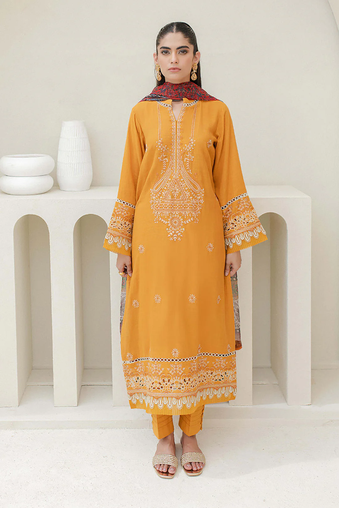 Embroidered Shirt Shalwar Dupatta - 0701 - Image 4