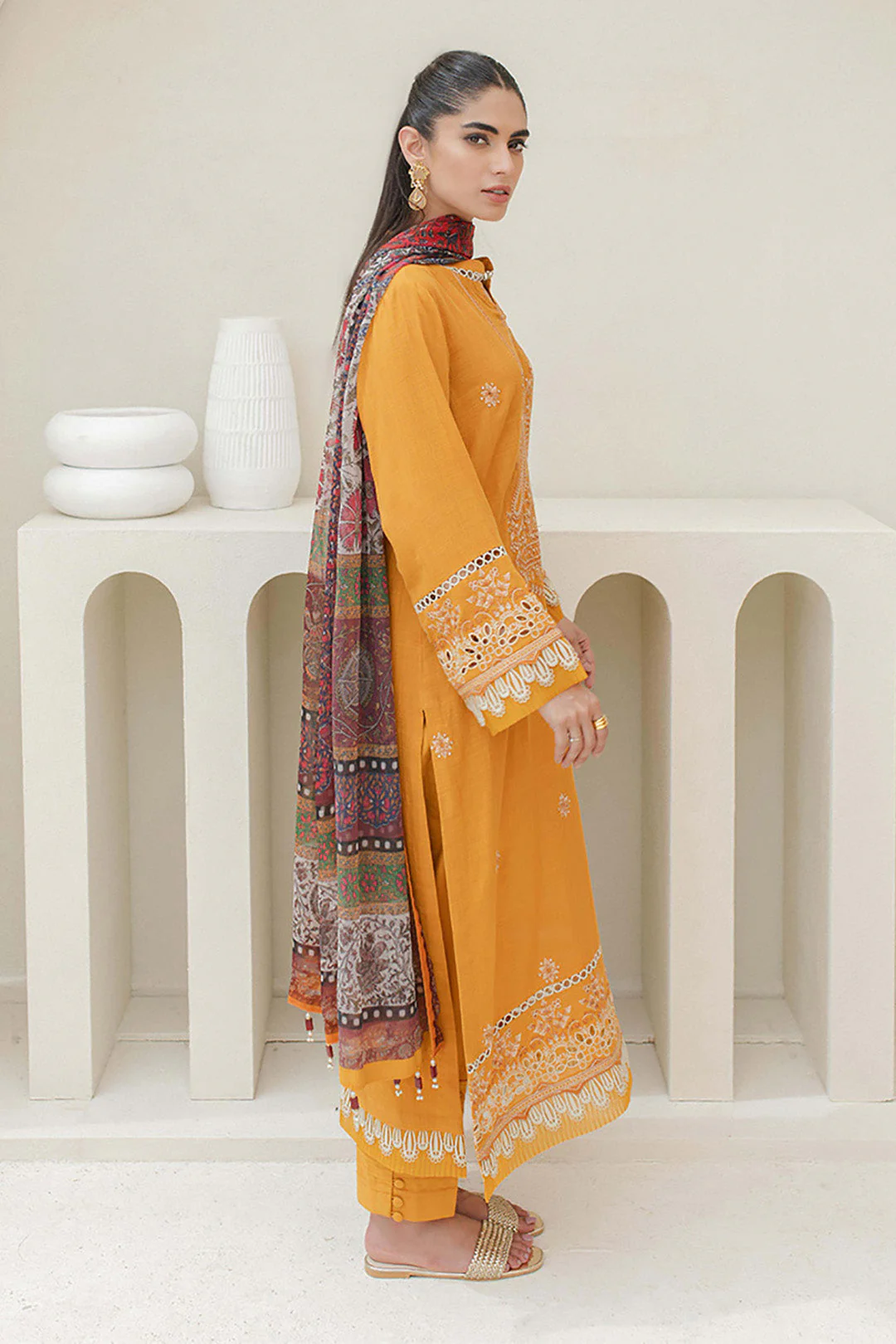 Embroidered Shirt Shalwar Dupatta - 0701 - Image 5