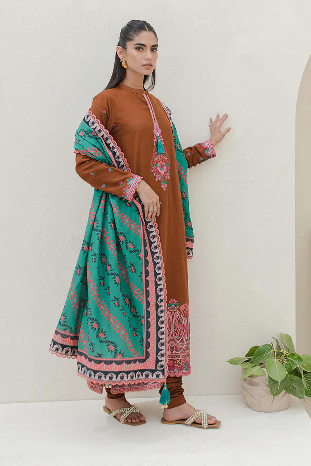 Embroidered Shirt Shalwar Dupatta - 0705 - Image 2