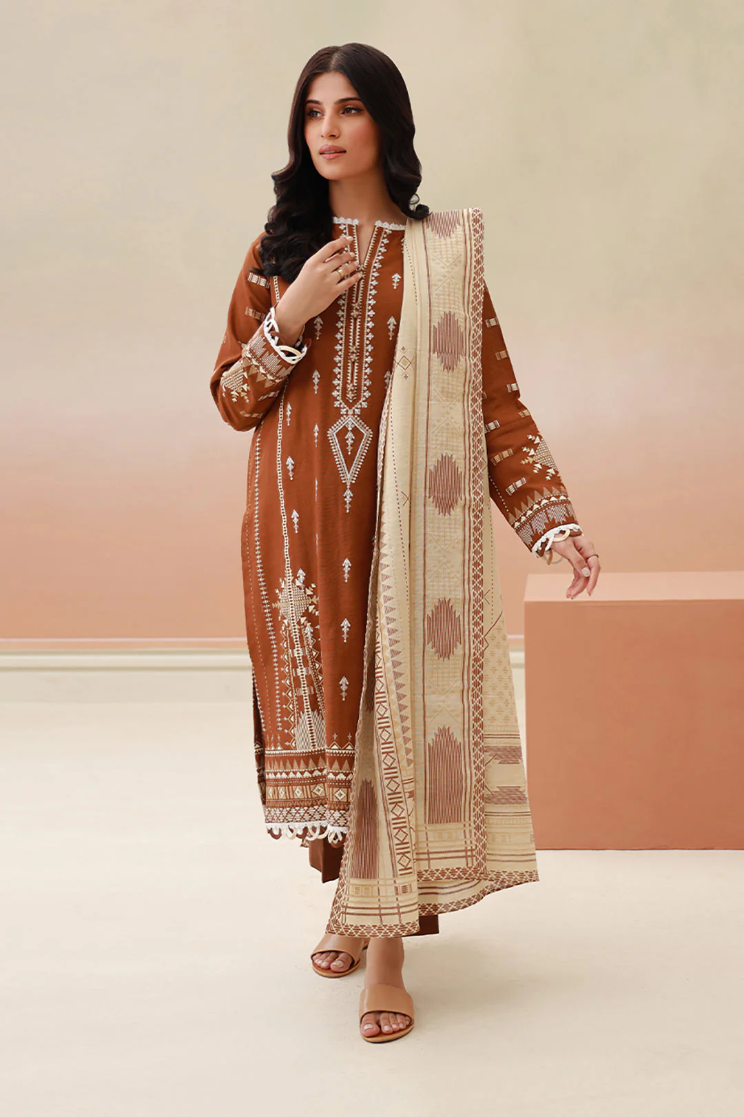 Embroidered Shirt Shalwar Dupatta - 0766 - Image 3