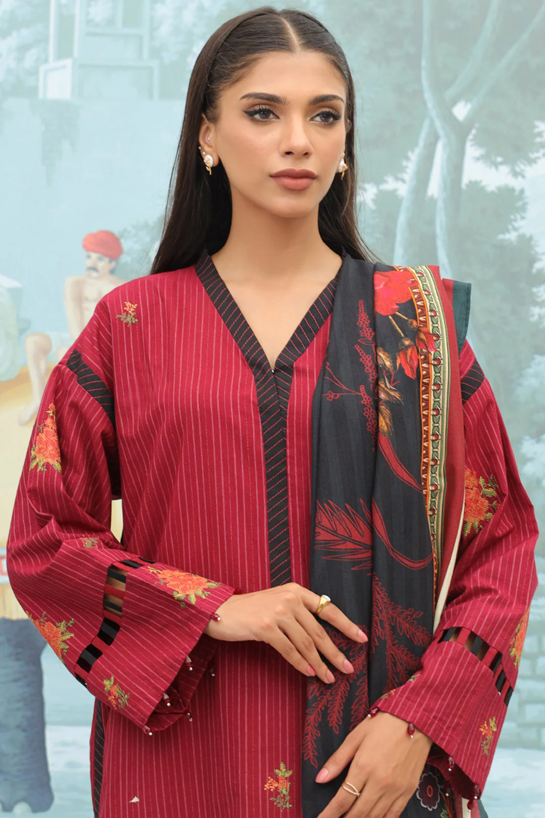 Embroidered Shirt Shalwar Dupatta - 0841 - Image 2