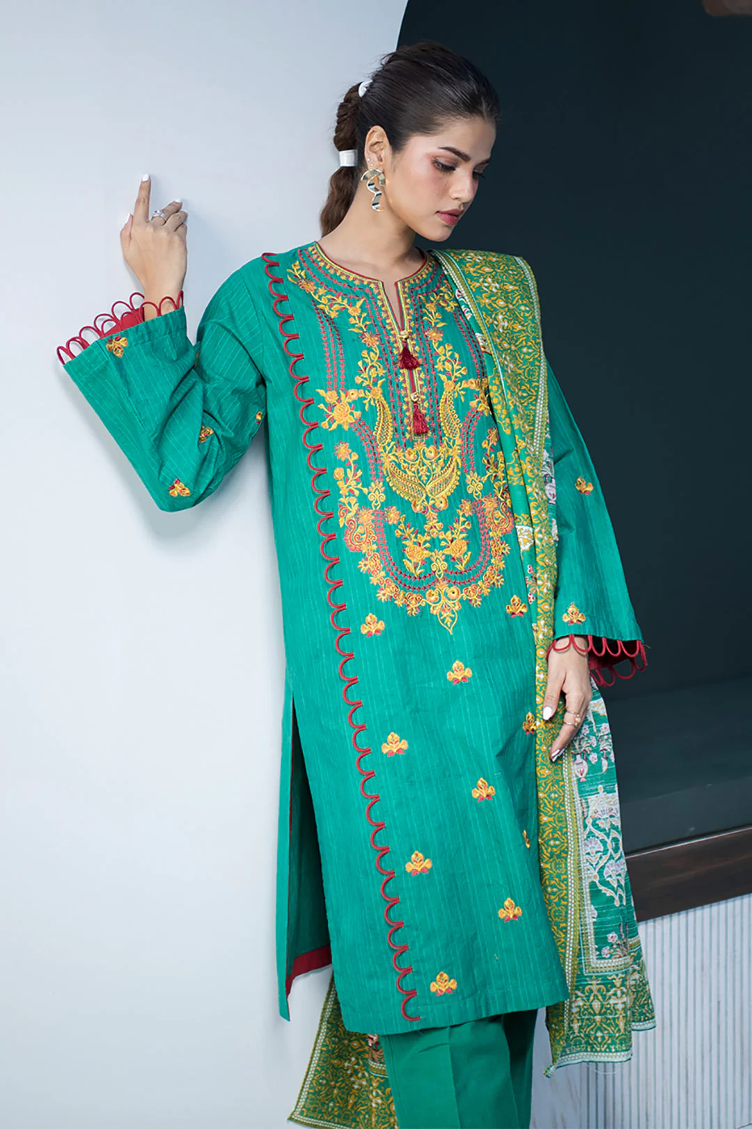 Embroidered Shirt Shalwar Dupatta - 0843 - Image 3