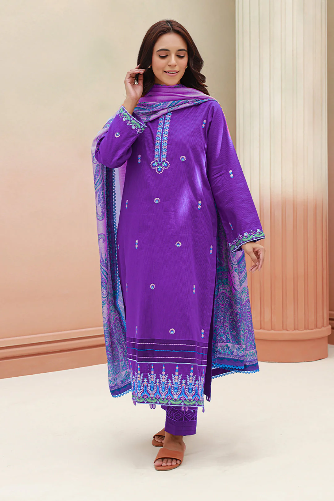 Embroidered Shirt Shalwar Dupatta - 0844 - Image 2