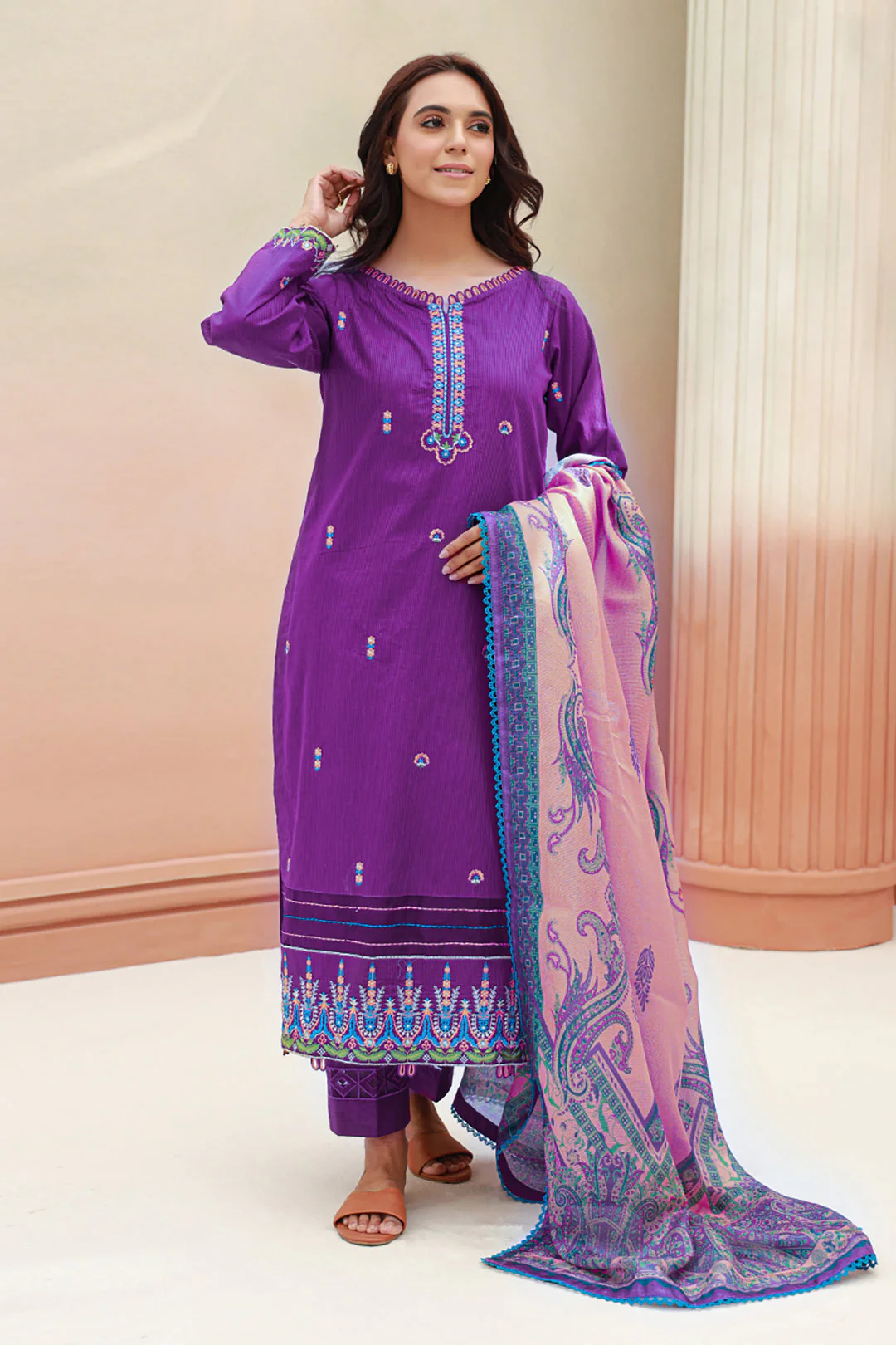 Embroidered Shirt Shalwar Dupatta - 0844 - Image 3