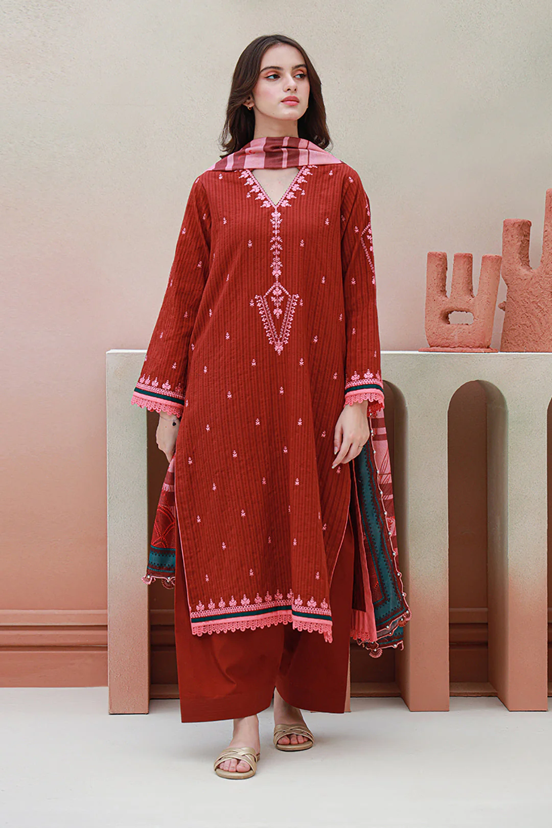 Embroidered Shirt Shalwar Dupatta - 0845 - Image 3