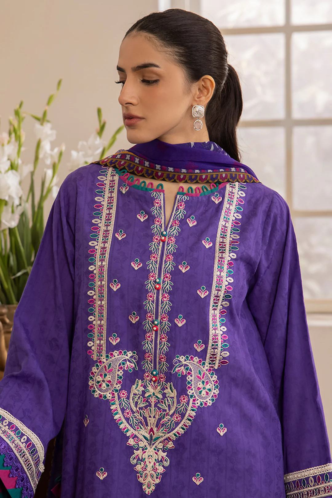 Embroidered Shirt Shalwar Dupatta - 1113 - Image 2
