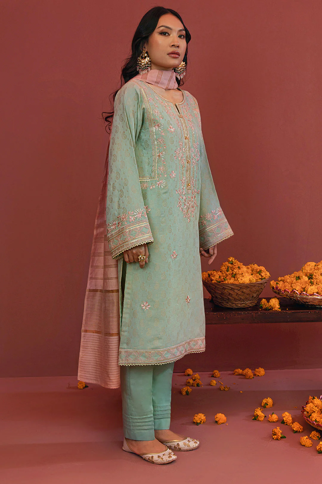 Embroidered Shirt Shalwar Dupatta - 2044 - Image 2