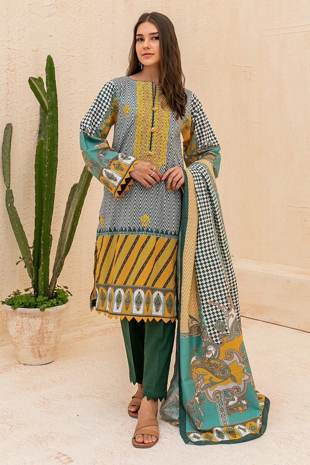 Embroidered Shirt Shalwar Dupatta - 0057 - Image 6