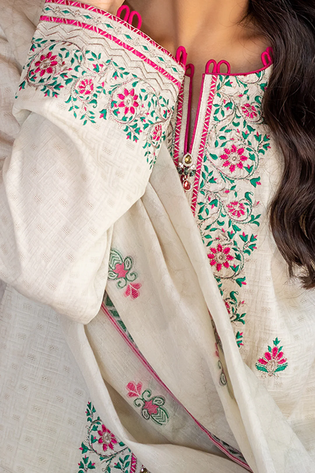 Embroidered Shirt Shalwar Dupatta - 0702 - Image 2
