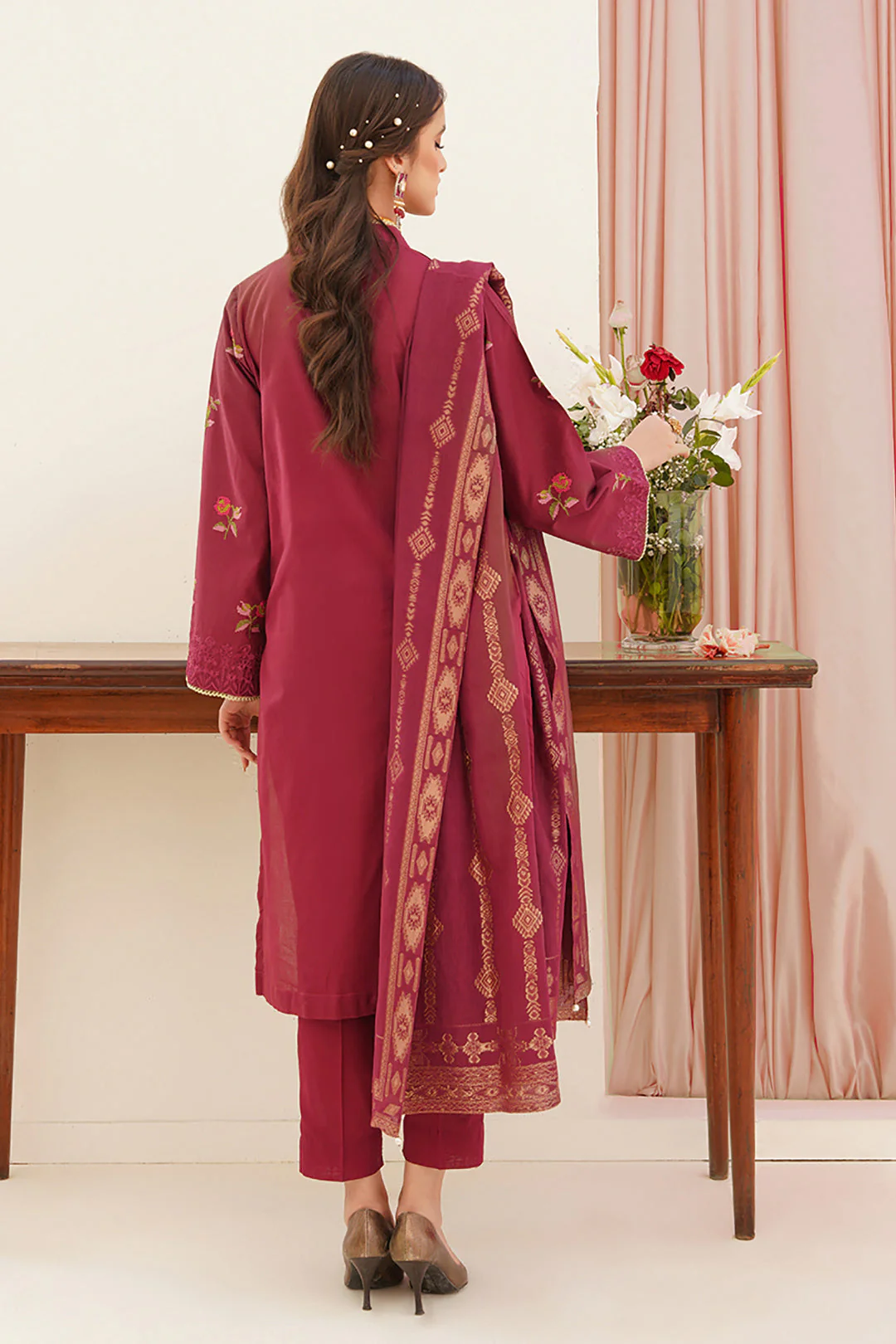 Embroidered Shirt Shalwar Dupatta - 0354 - Image 6