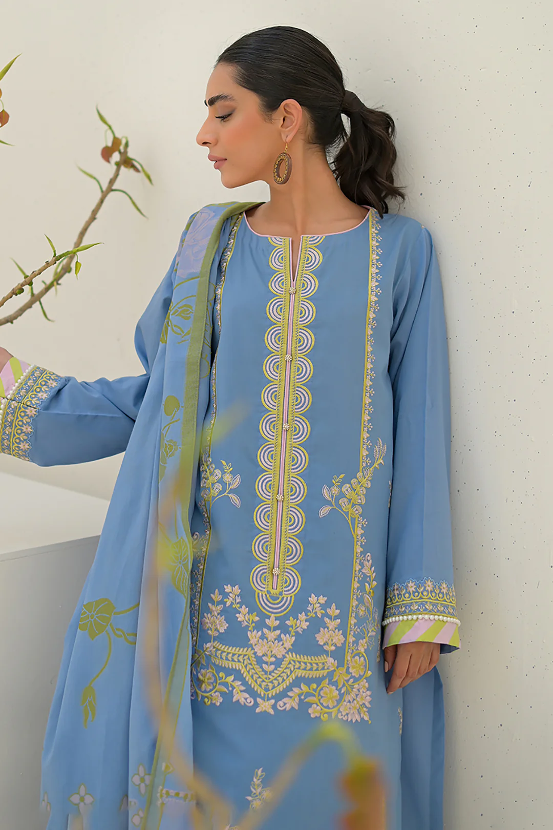 Embroidered Shirt Shalwar Dupatta - 0704 - Image 2