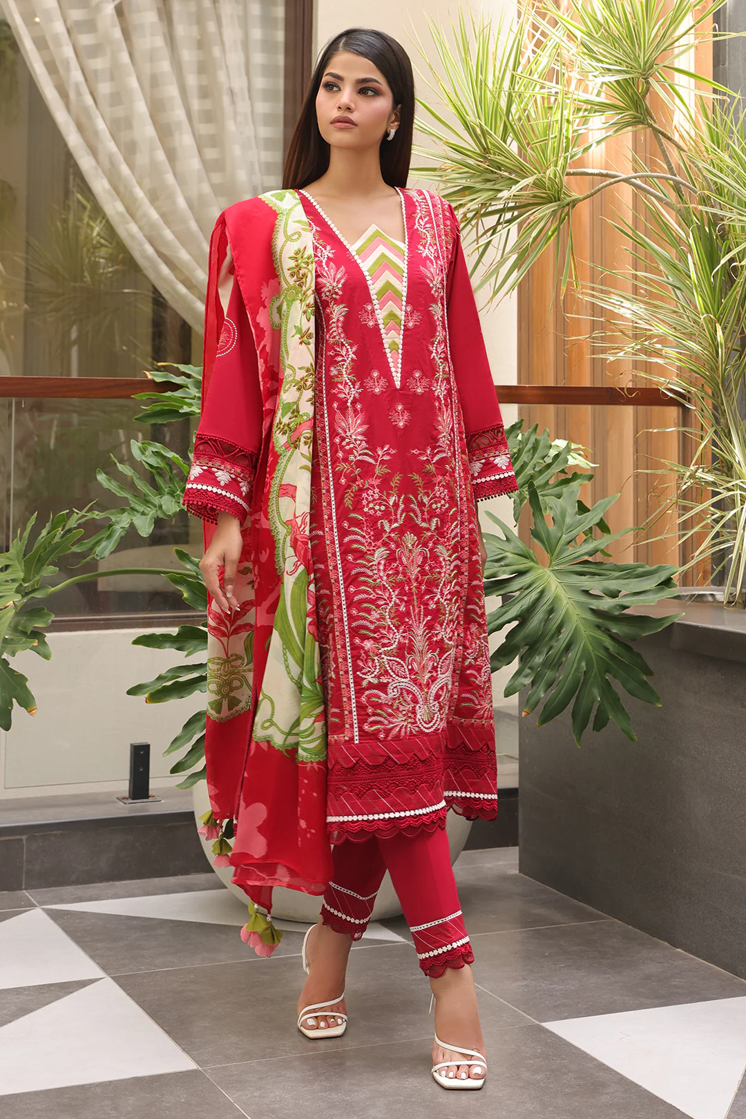 Embroidered Shirt Shalwar Dupatta - 0074 - Image 3