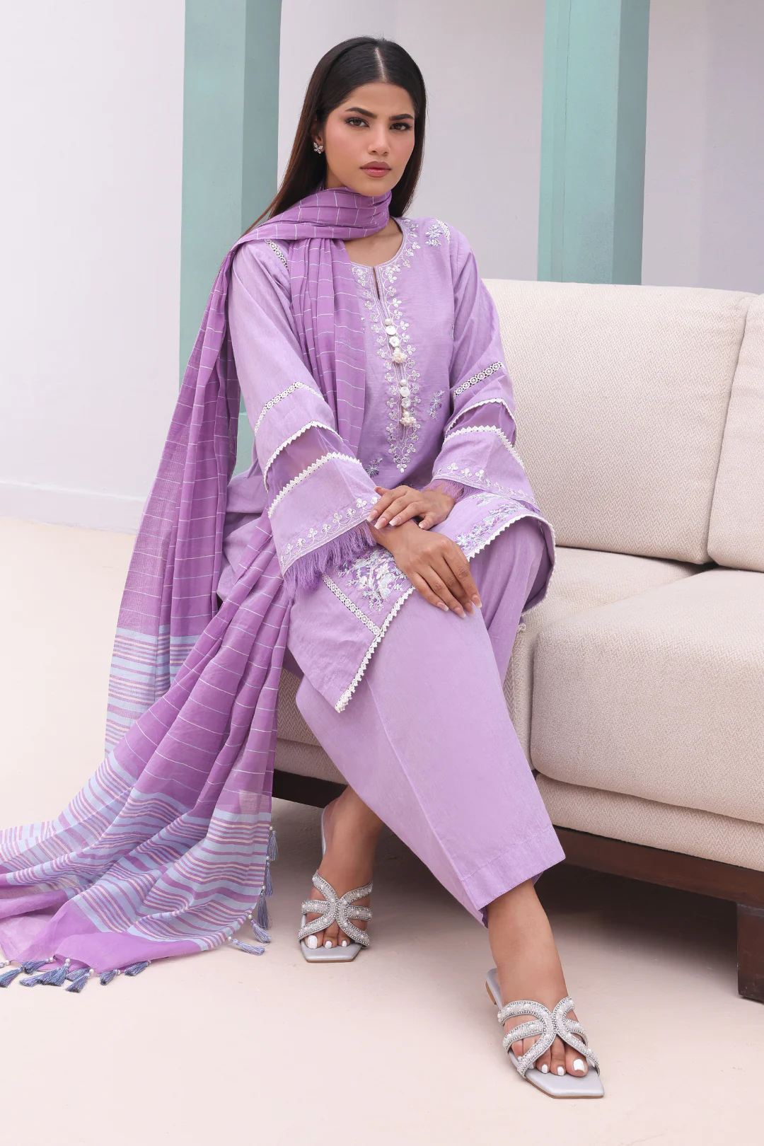 Embroidered Shirt Shalwar Dupatta - 0145 - Image 5