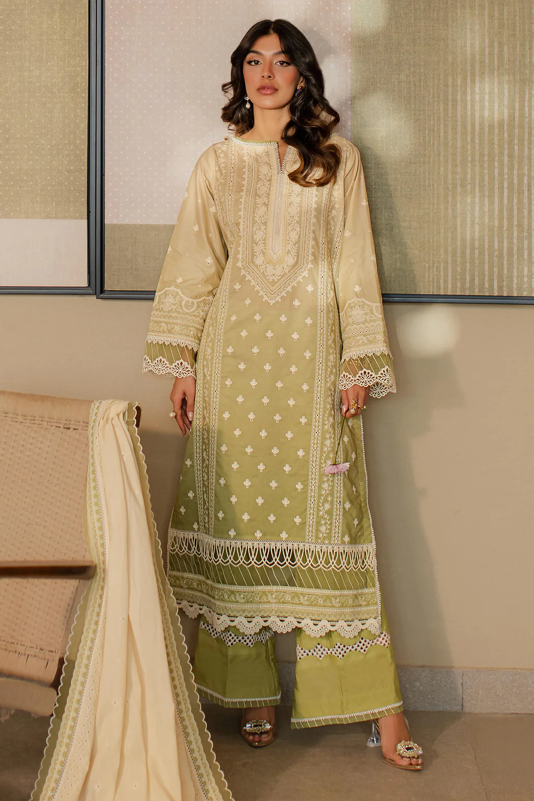 Embroidered Shirt Shalwar Dupatta - 0702 - Image 2