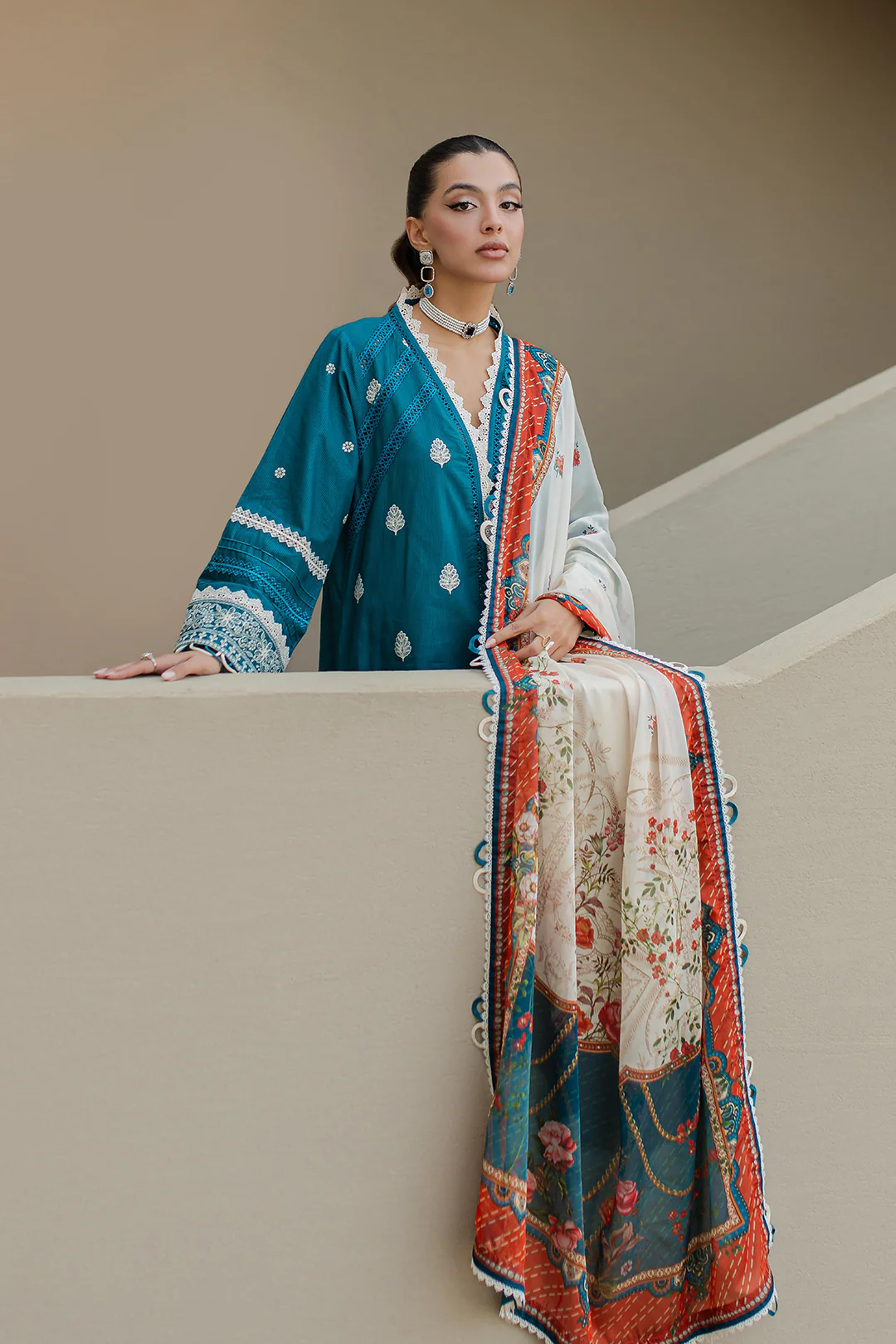 Embroidered Shirt Shalwar Dupatta - 0705 - Image 6
