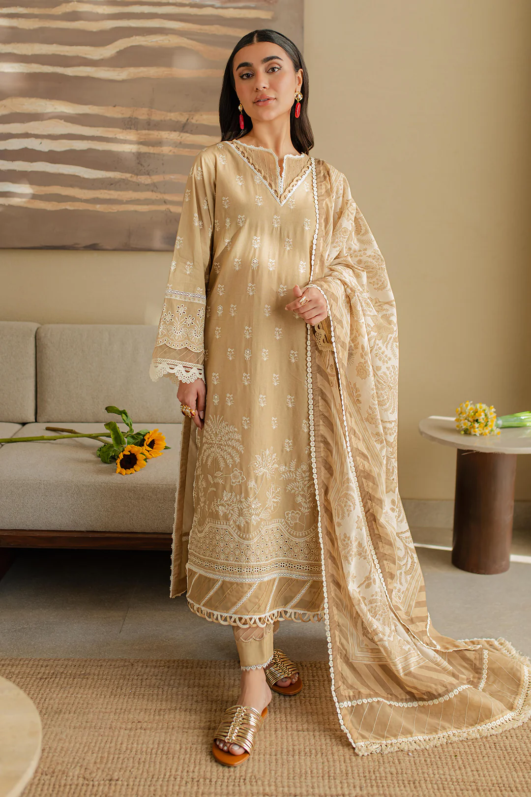 Embroidered Shirt Shalwar Dupatta - 0708 - Image 2