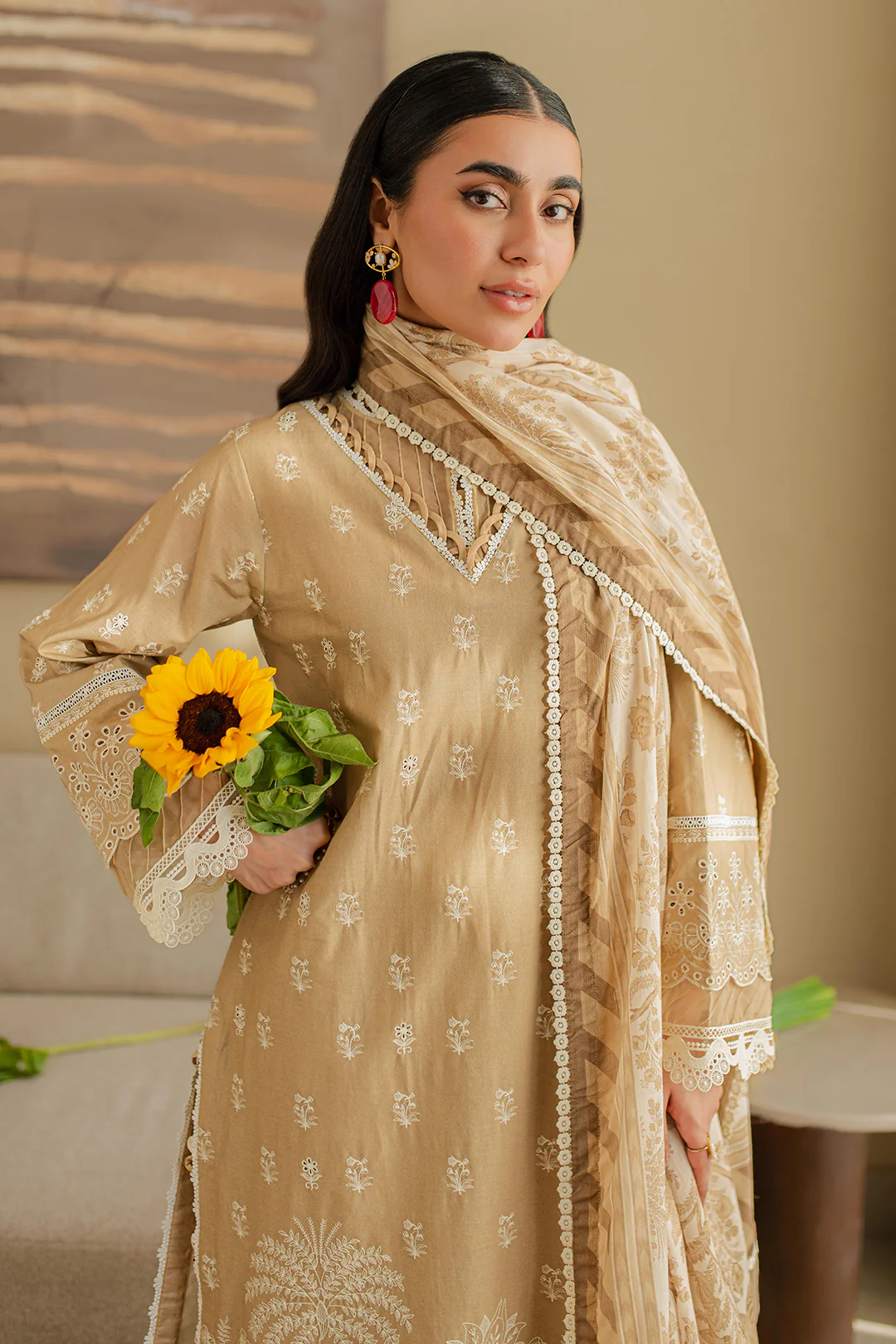 Embroidered Shirt Shalwar Dupatta - 0708 - Image 7