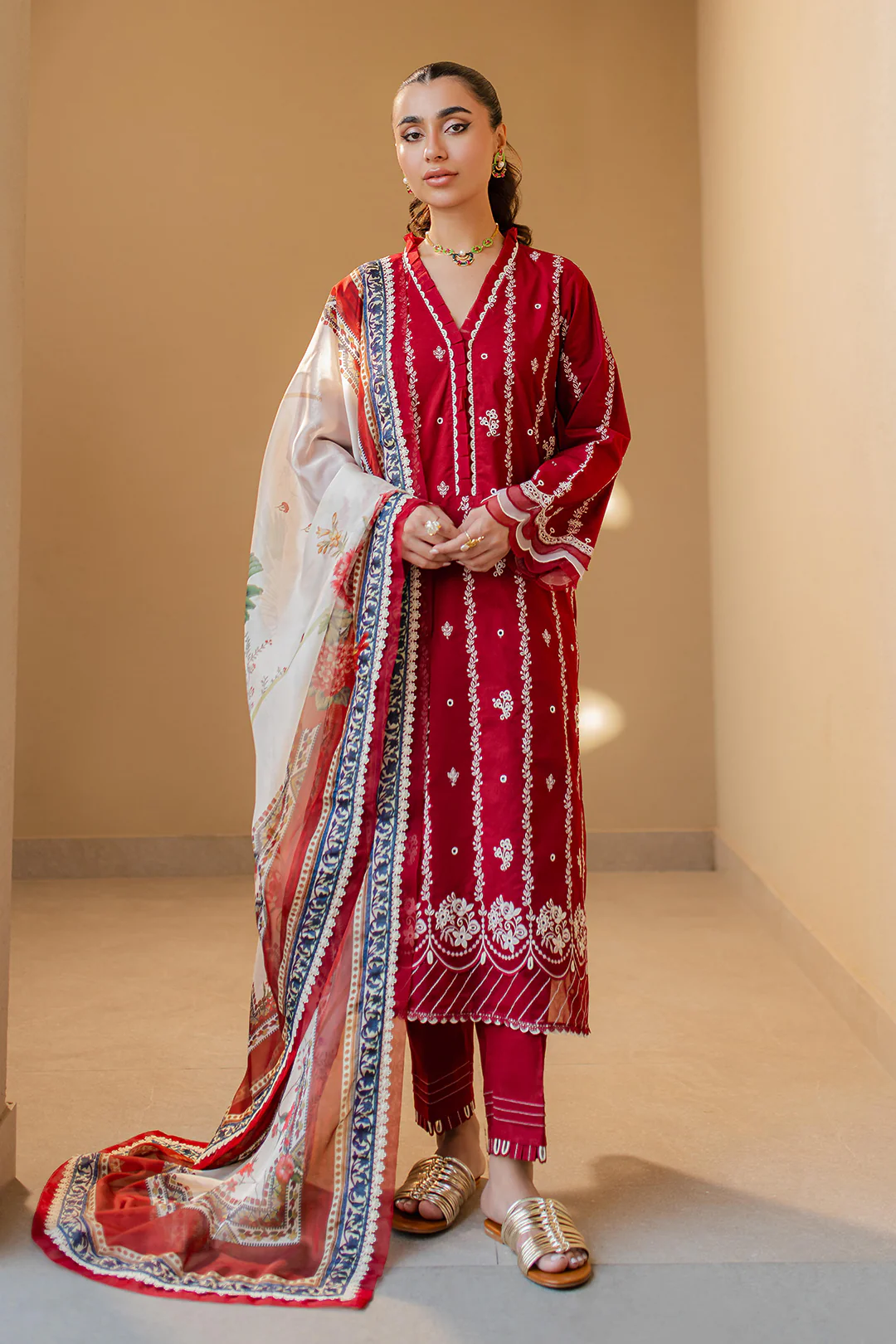Embroidered Shirt Shalwar Dupatta - 0710 - Image 2