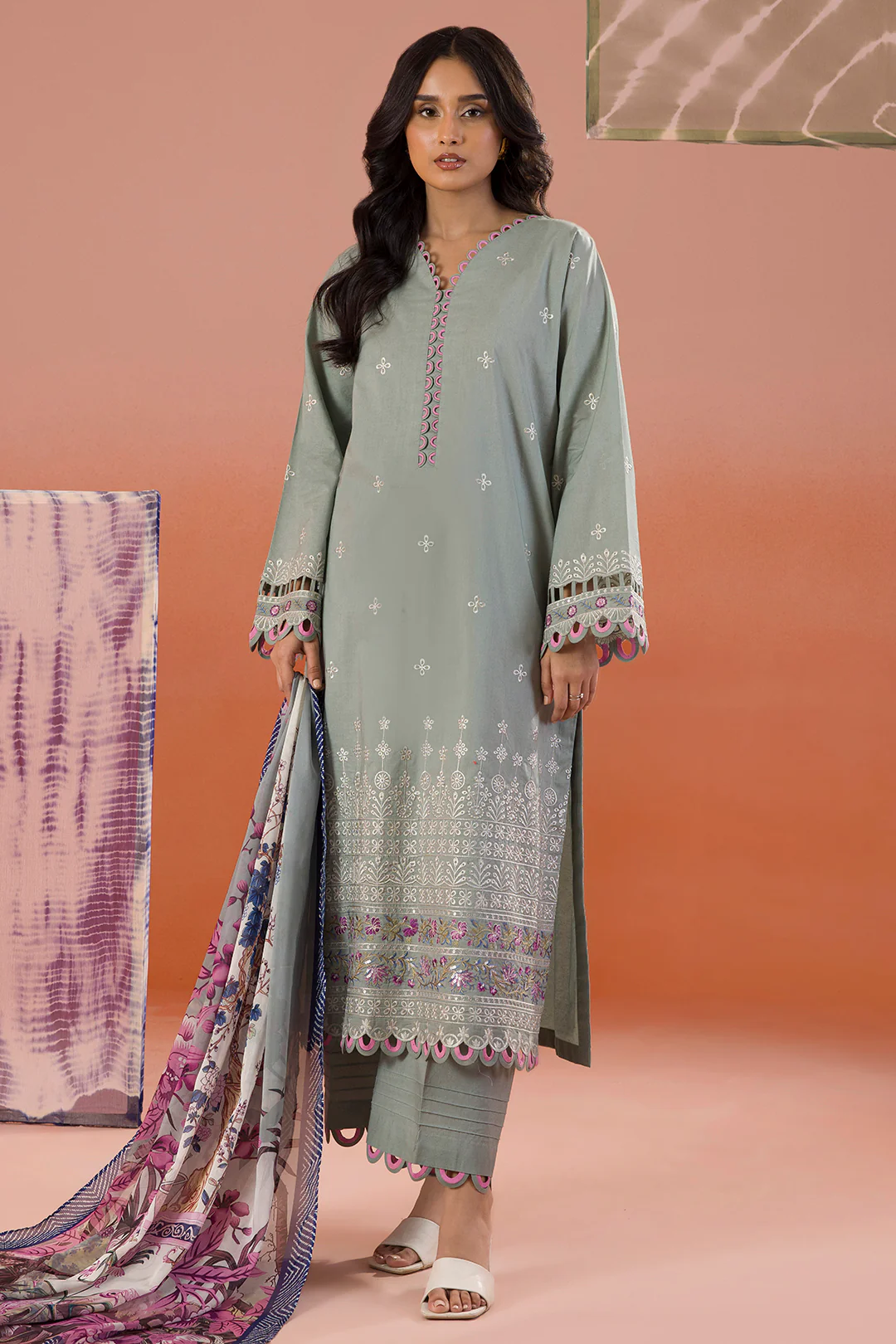 Embroidered Shirt Shalwar Dupatta - 0060 - Image 3