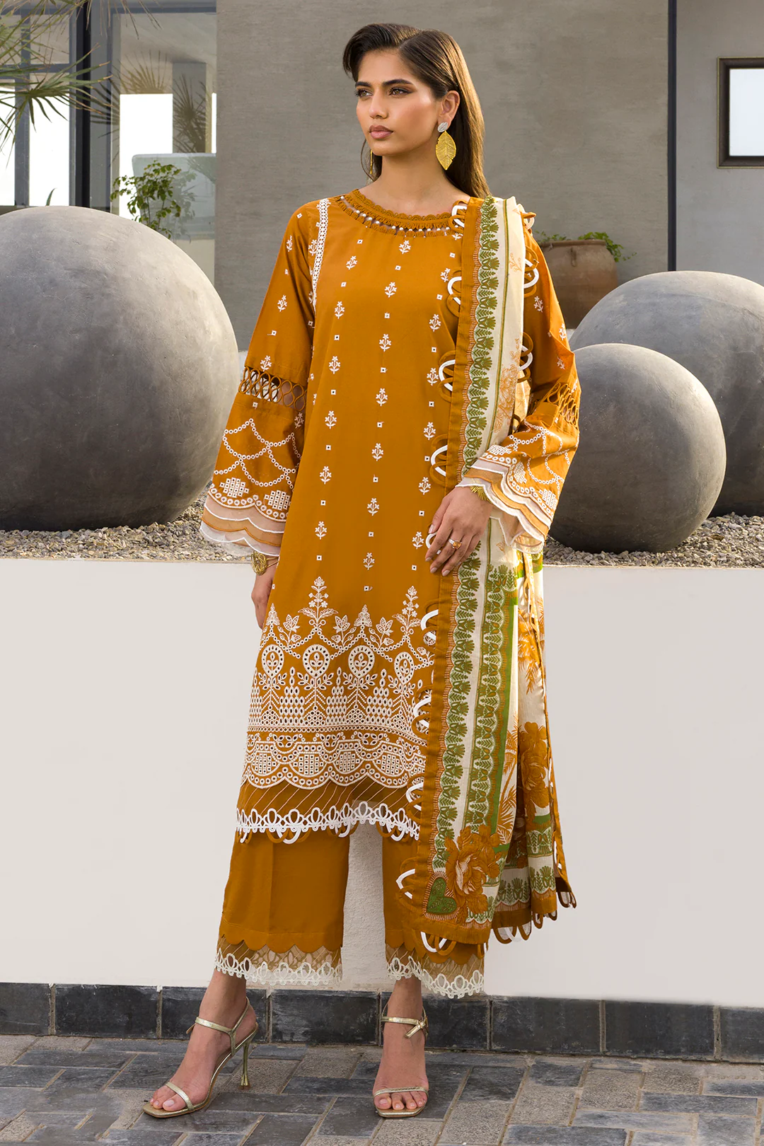Embroidered Shirt Shalwar Dupatta - 0074 - Image 3