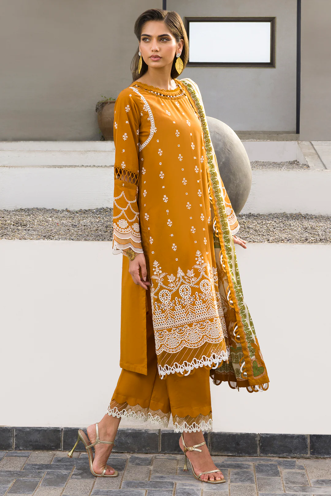 Embroidered Shirt Shalwar Dupatta - 0074 - Image 5