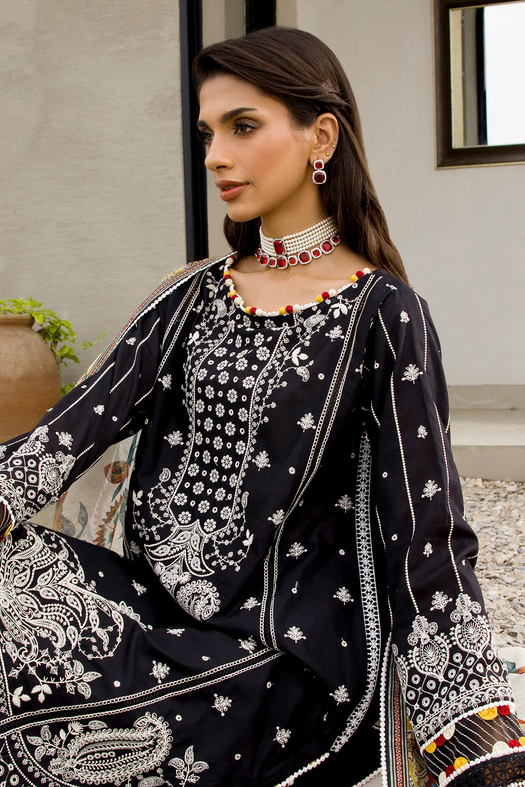 Embroidered Shirt Shalwar Dupatta - 0080 - Image 14