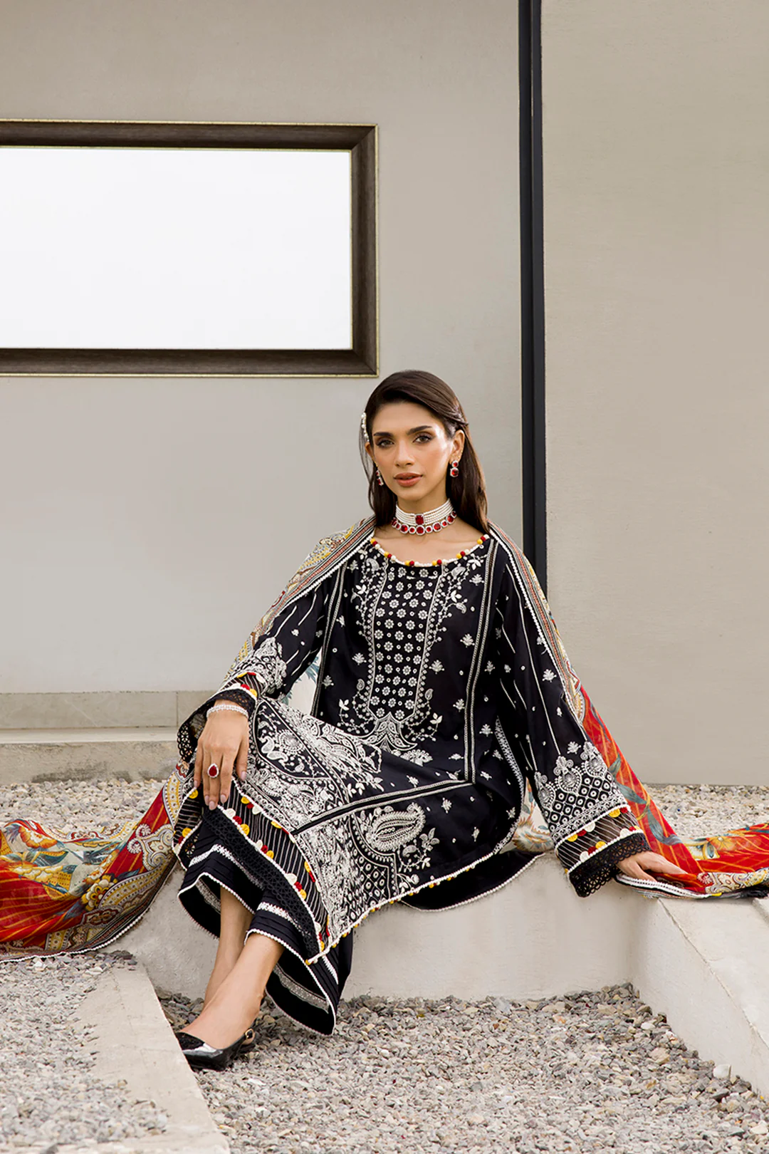 Embroidered Shirt Shalwar Dupatta - 0080 - Image 18