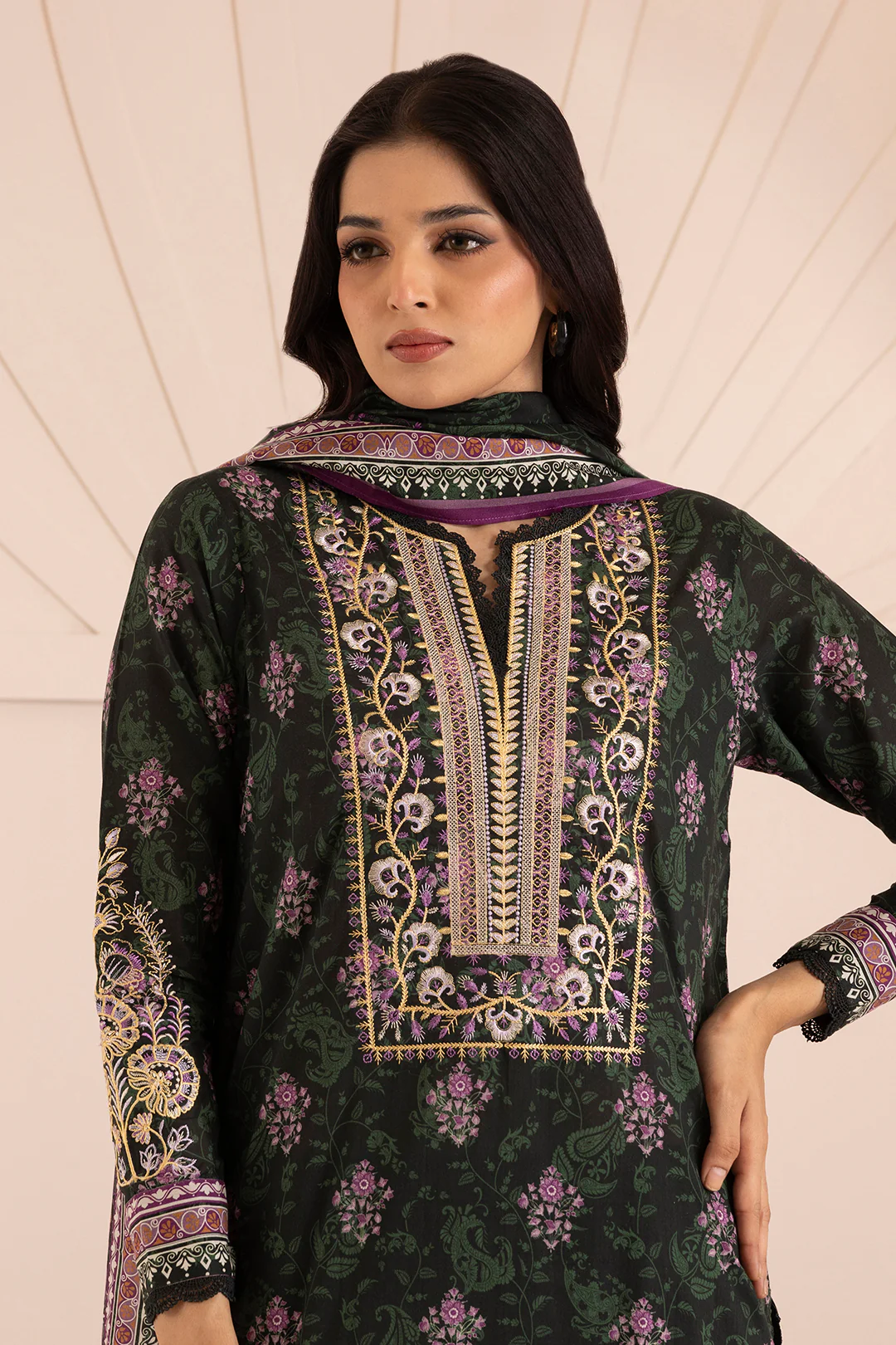 Embroidered Shirt Shalwar Dupatta - 0208 - Image 2