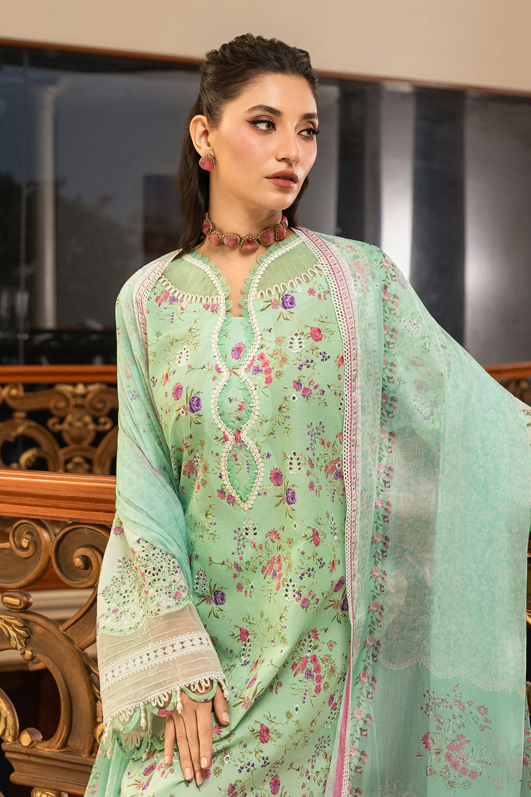 Embroidered Shirt Shalwar Dupatta - 4006 - Image 2