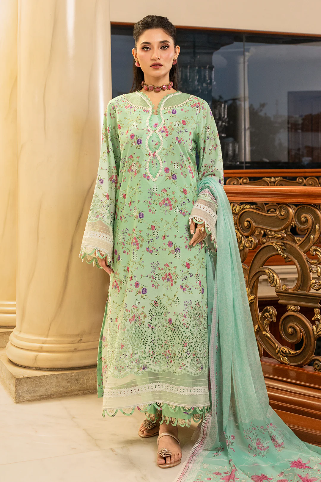 Embroidered Shirt Shalwar Dupatta - 4006 - Image 4