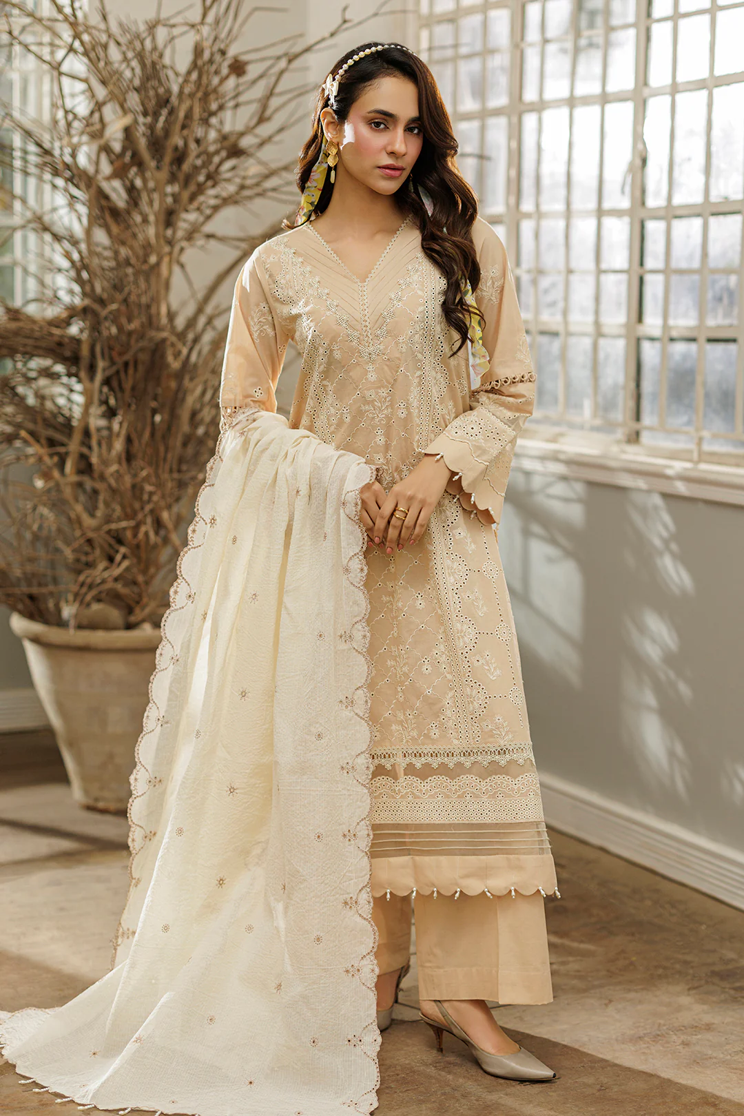 Embroidered Shirt Shalwar Dupatta - 4018 - Image 4