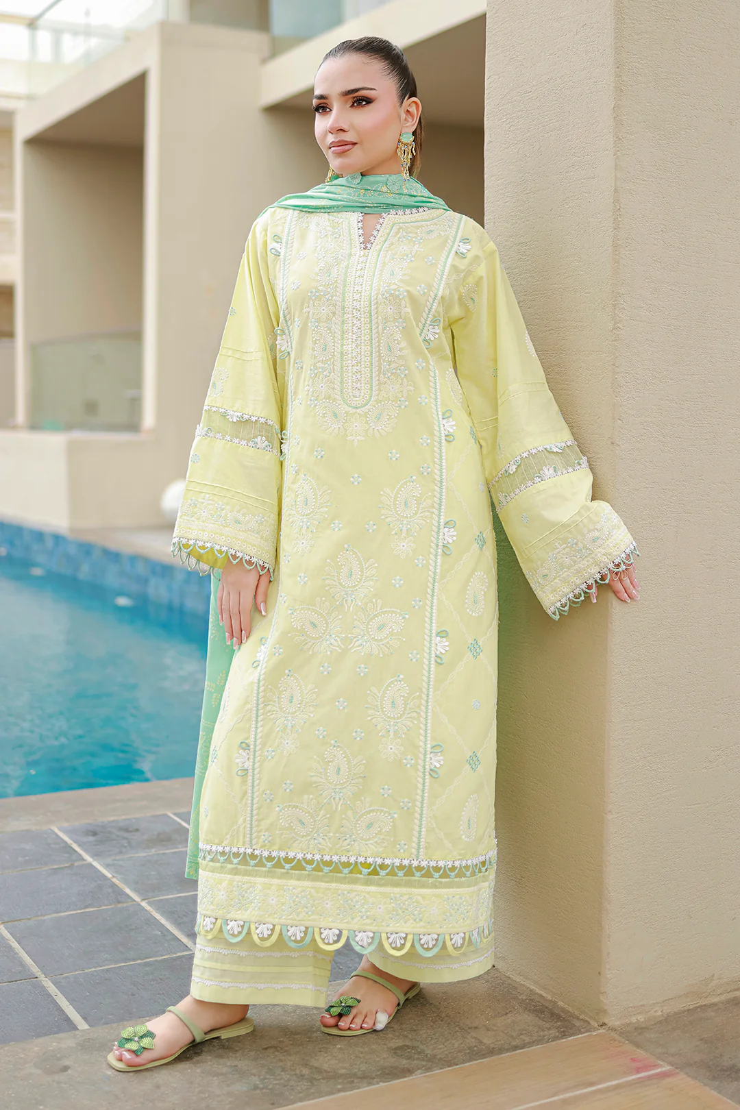 Embroidered Shirt Shalwar Dupatta - 4046 - Image 7