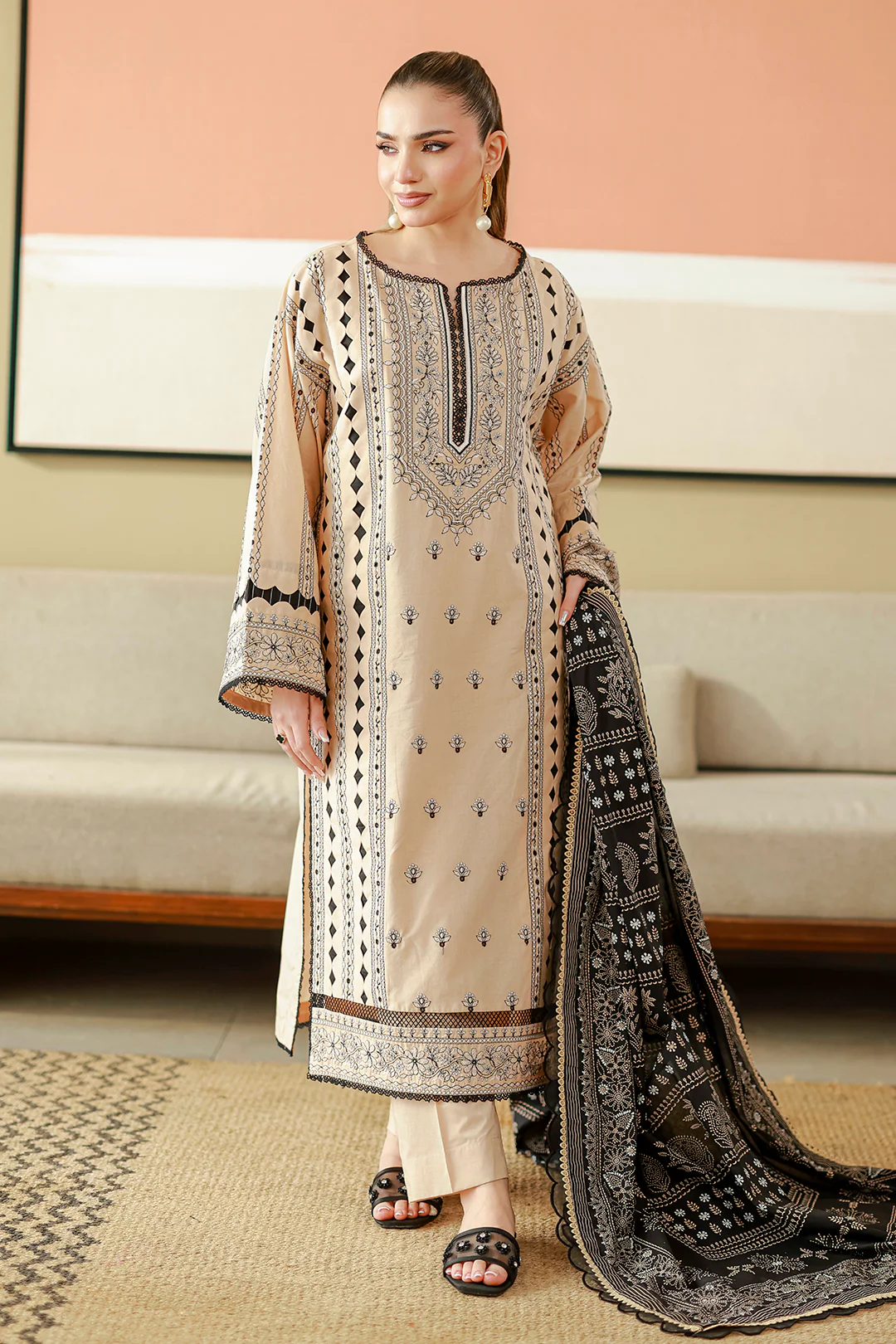 Embroidered Shirt Shalwar Dupatta - 4047 - Image 4