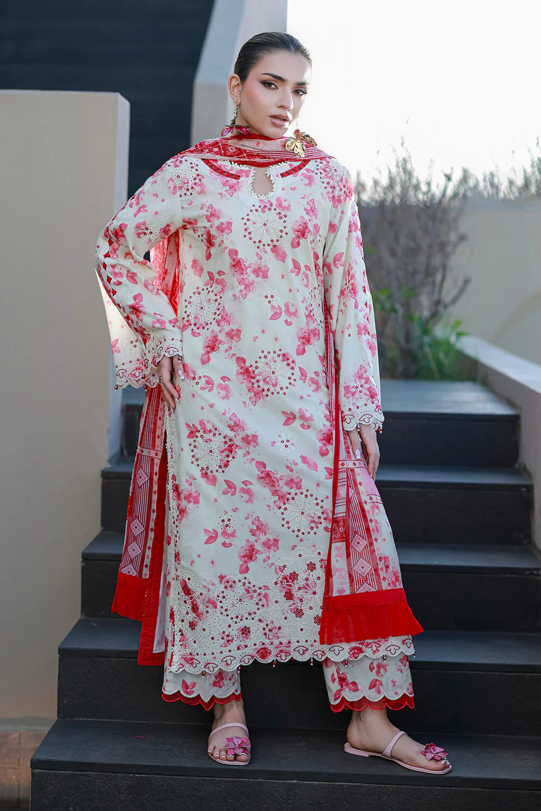 Embroidered Shirt Shalwar Dupatta - 4068 - Image 3