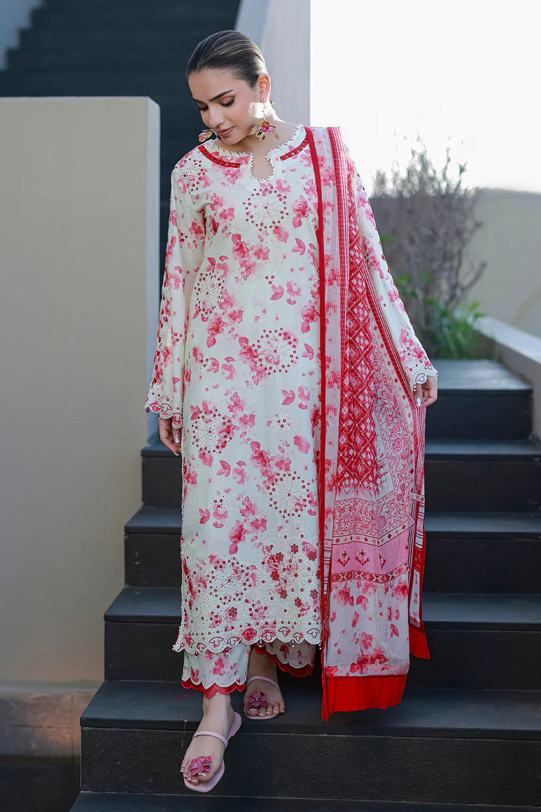 Embroidered Shirt Shalwar Dupatta - 4068 - Image 4