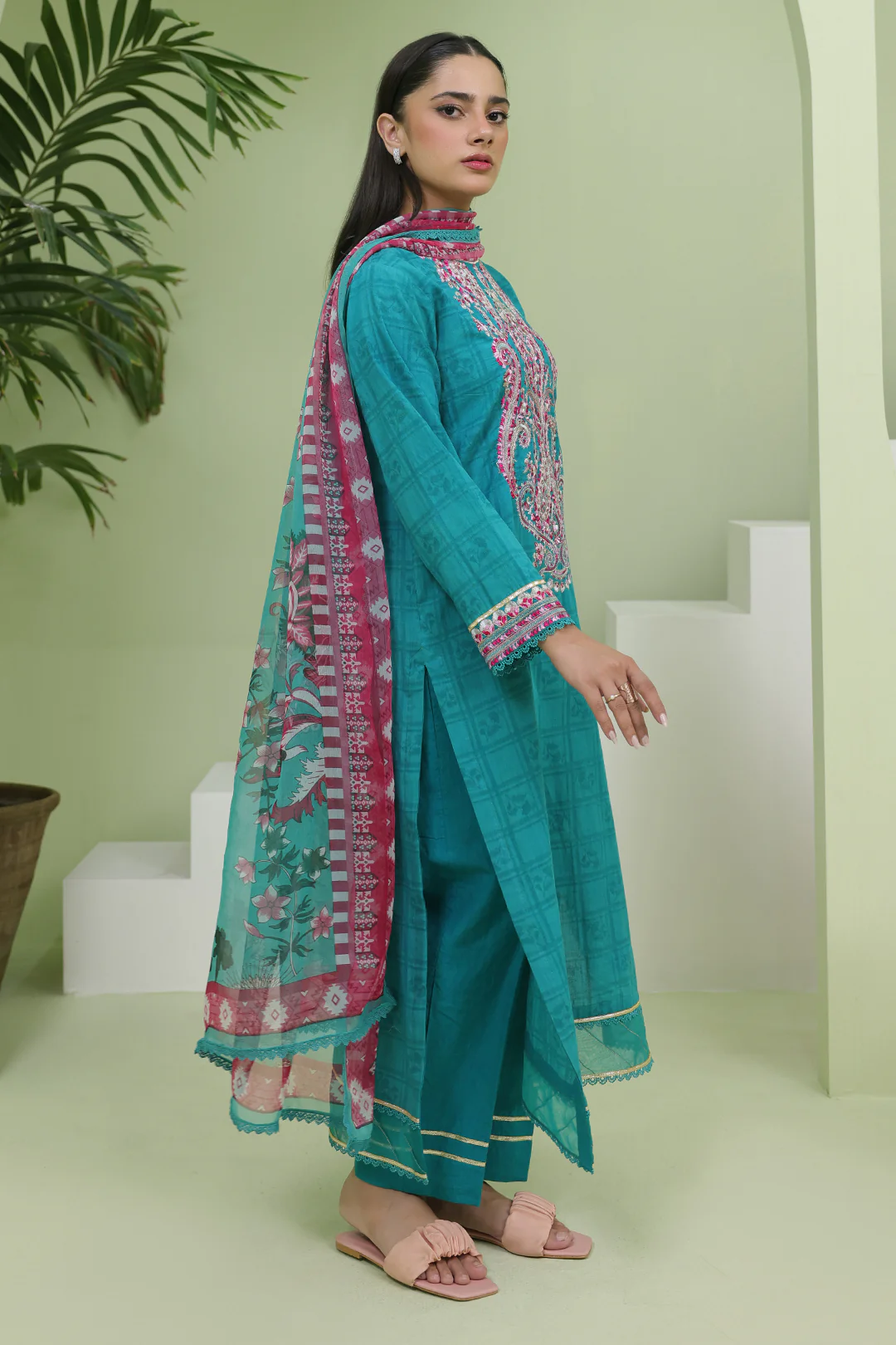 Embroidered Shirt Shalwar Dupatta - 1464 - Image 5