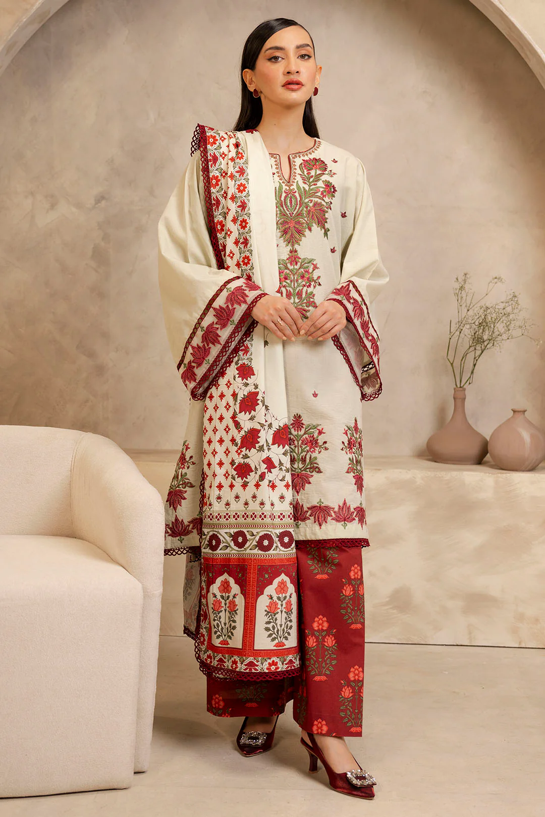 Embroidered Shirt Shalwar Dupatta - 0073 - Image 2