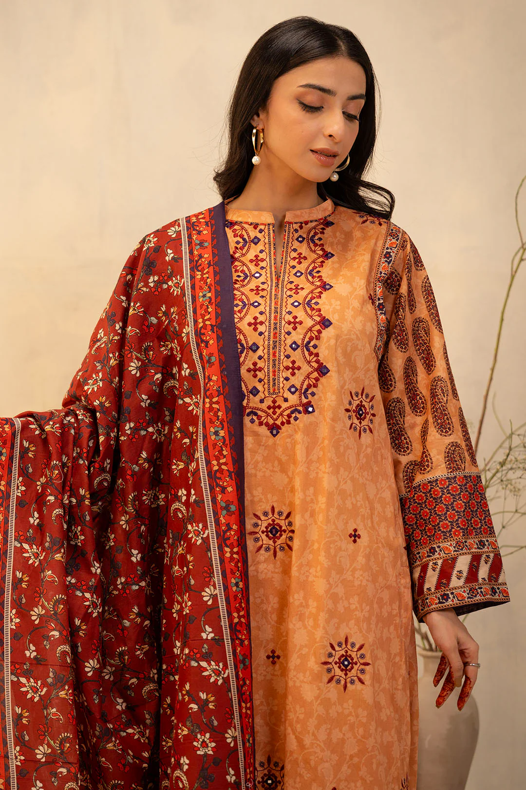 Embroidered Shirt Shalwar Dupatta - 0136 - Image 4