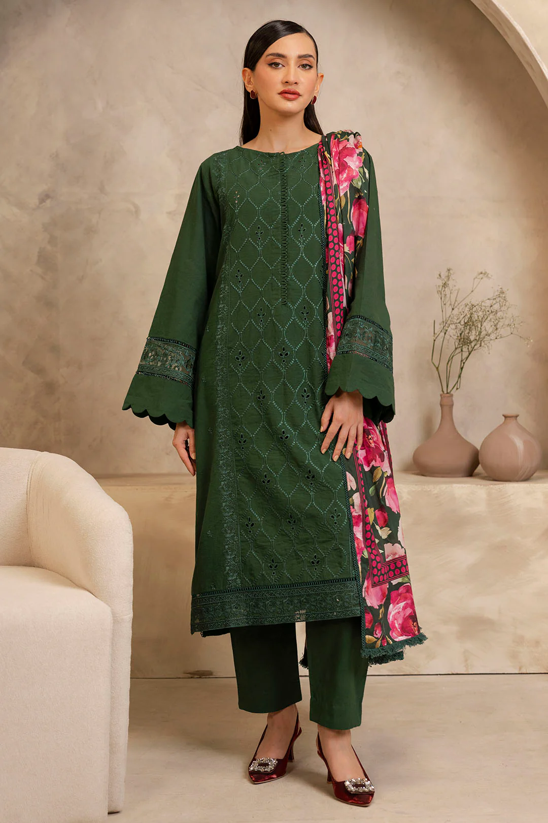 Embroidered Shirt Shalwar Dupatta - 0147 - Image 2