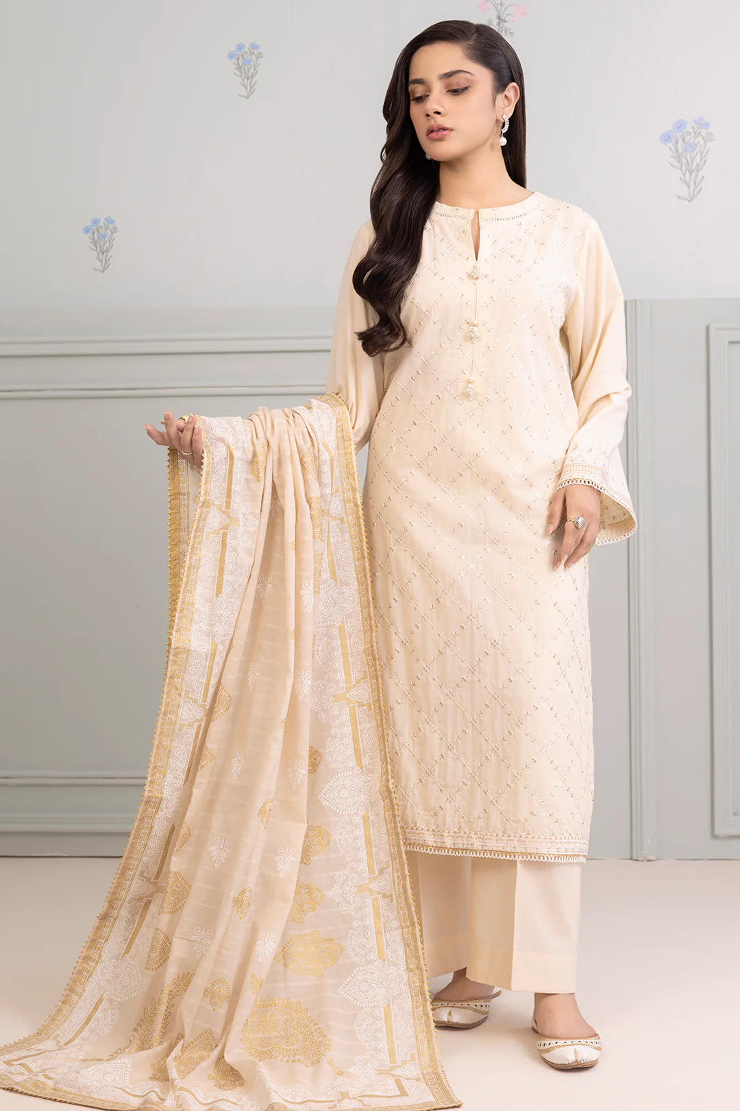 Embroidered Shirt Shalwar Dupatta - 0213 - Image 4
