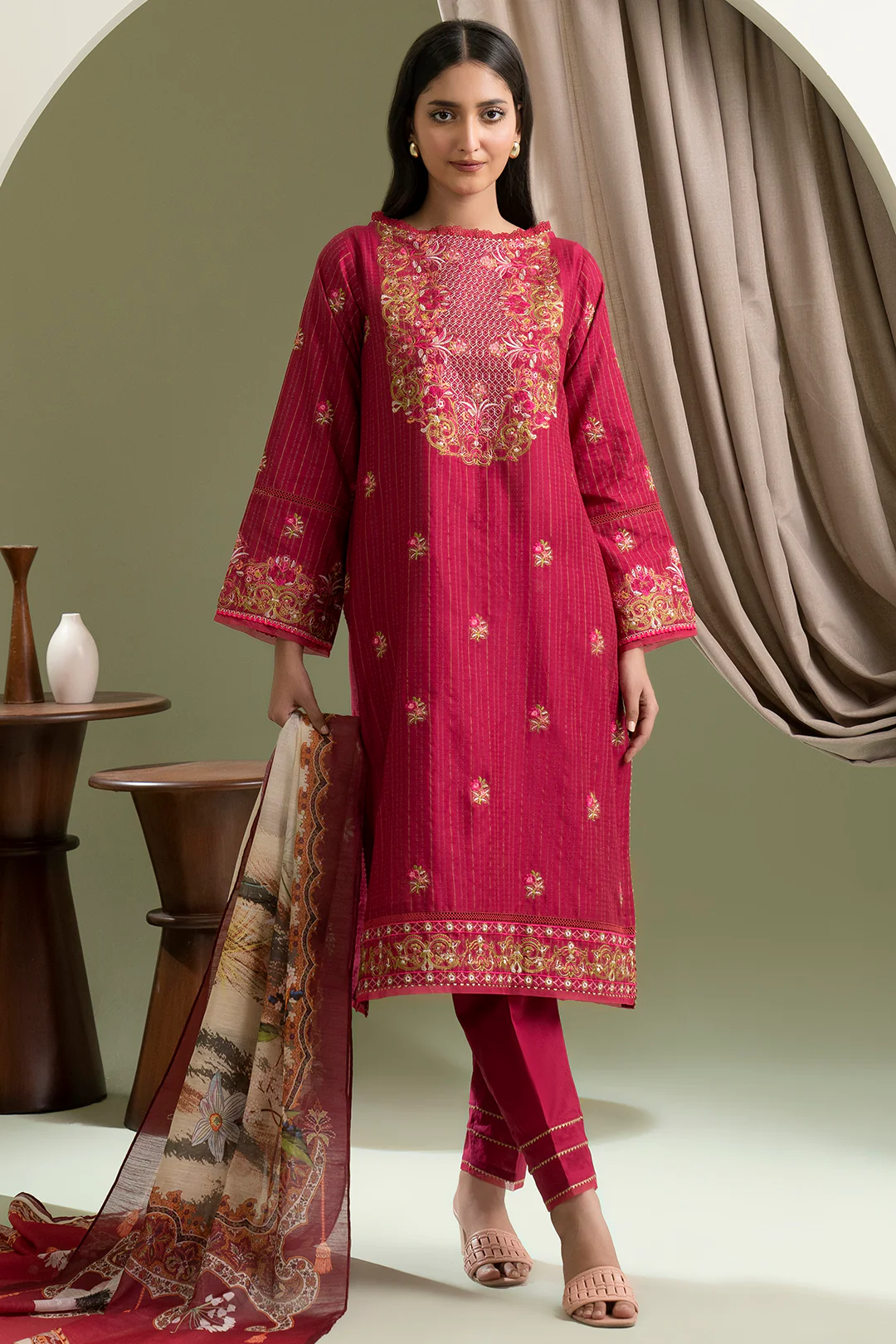 Embroidered Shirt Shalwar Dupatta - 0346 - Image 4