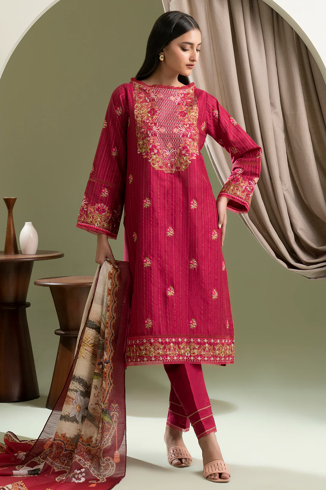 Embroidered Shirt Shalwar Dupatta - 0346 - Image 8