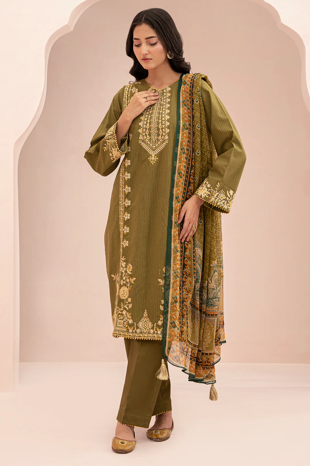 Embroidered Shirt Shalwar Dupatta - 0347 - Image 4