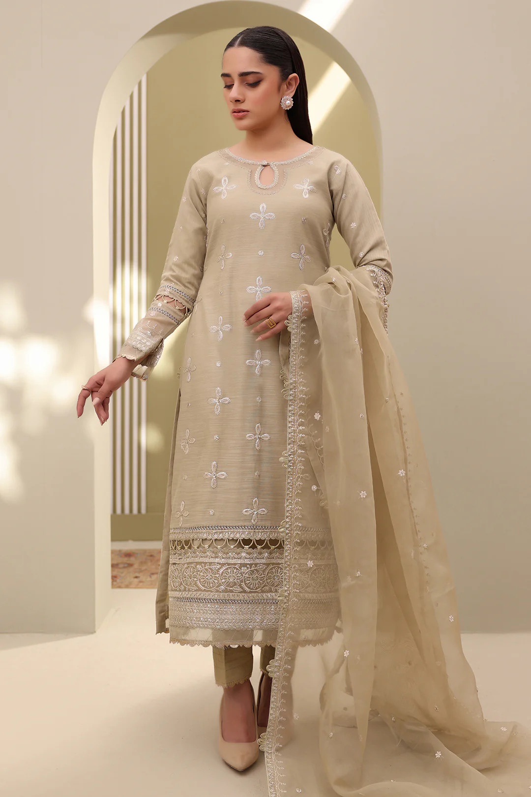 Embroidered Shirt Shalwar Dupatta - 0355 - Image 6