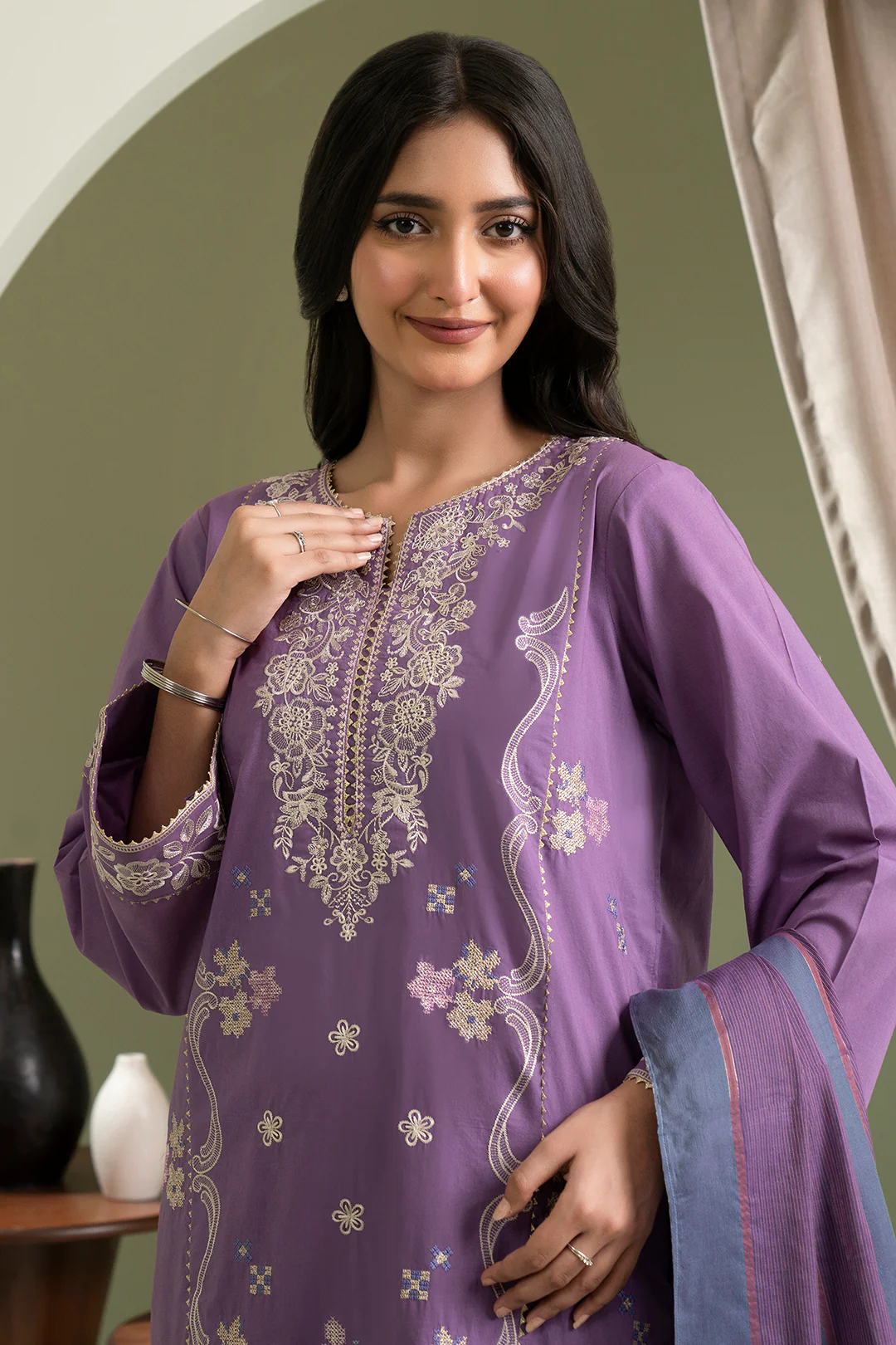 Embroidered Shirt Shalwar Dupatta - 0404 - Image 7