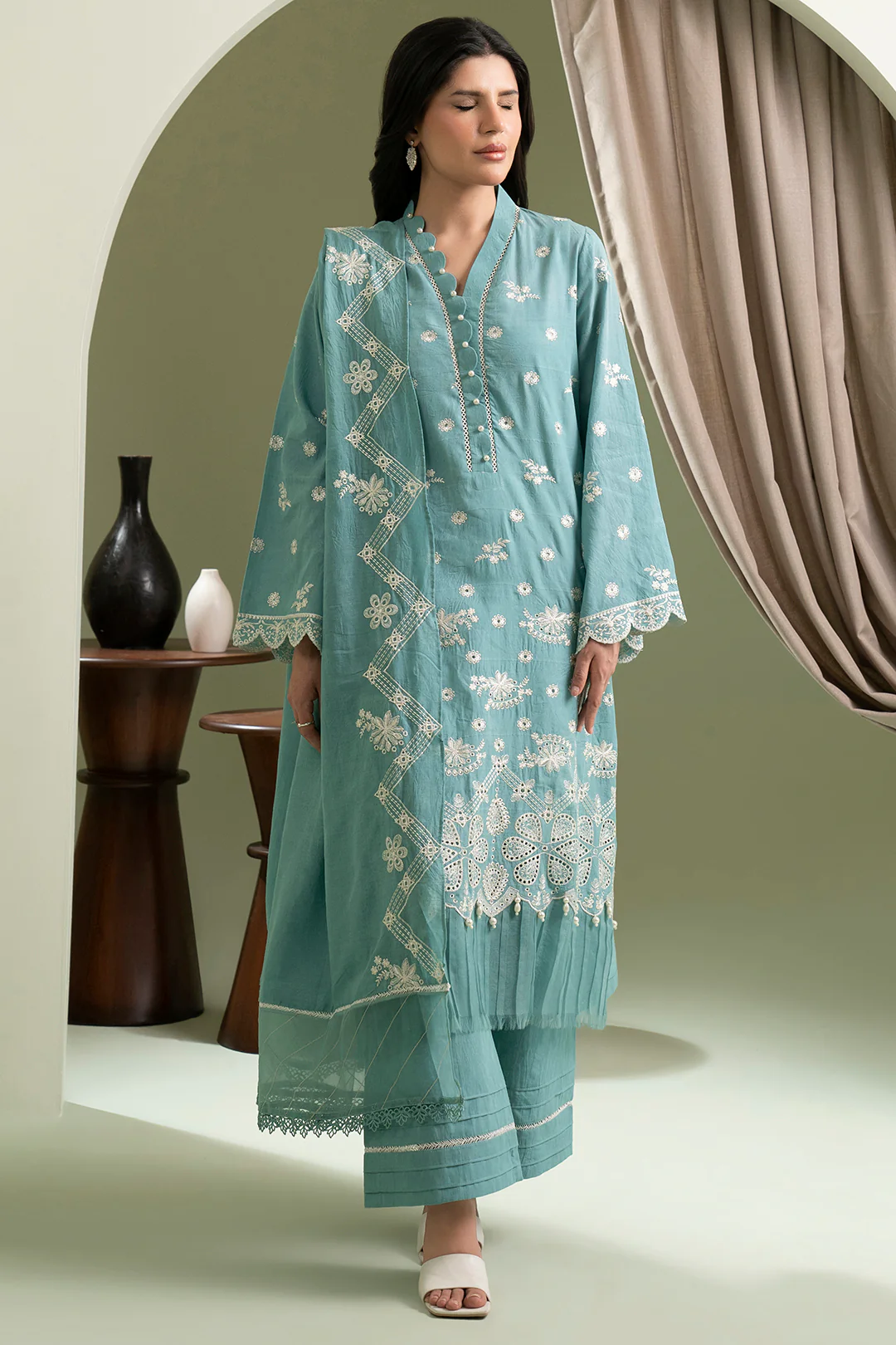 Embroidered Shirt Shalwar Dupatta - 0609 - Image 7