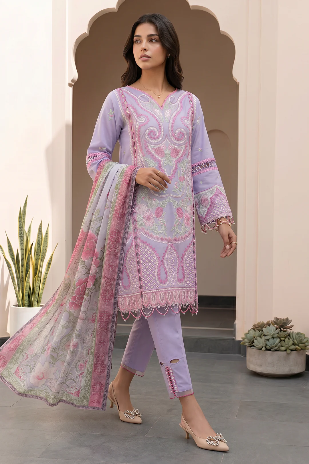Embroidered Shirt Shalwar Dupatta - 0614 - Image 3